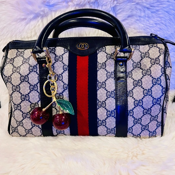 Gucci Sherry Line Navy and Red Color Scheme Boston Bag - Picture 1 of 5